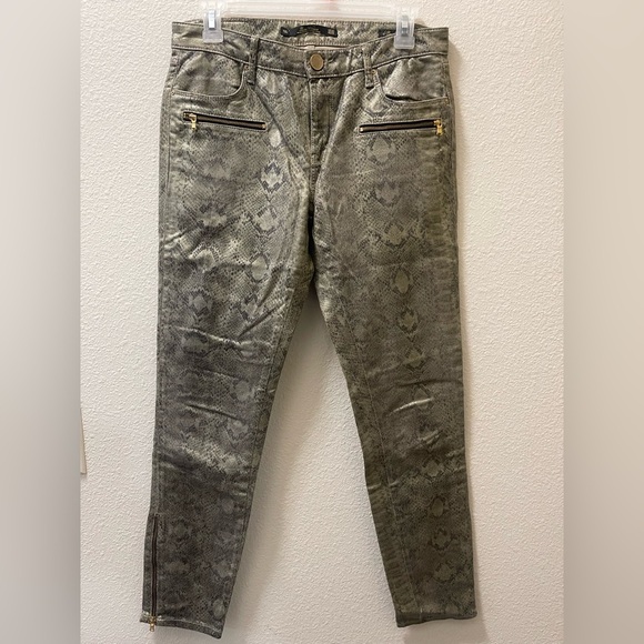 Lara Woman Denim - Snakeskin Patterned Pants with Zipper Details